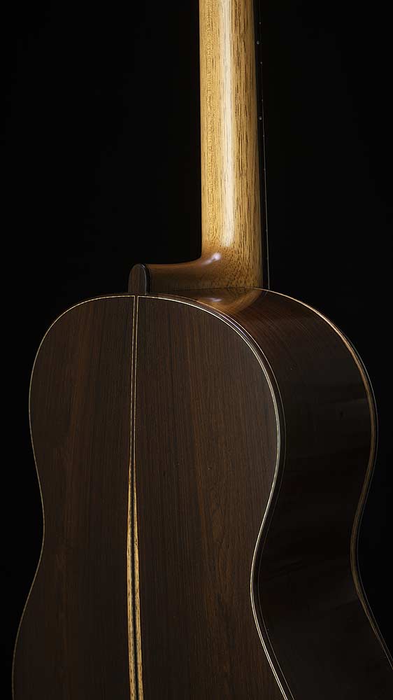 Ausschnitt des Gitarrenmodells ESSENCE – Korpus und Hals von hinten gesehen
